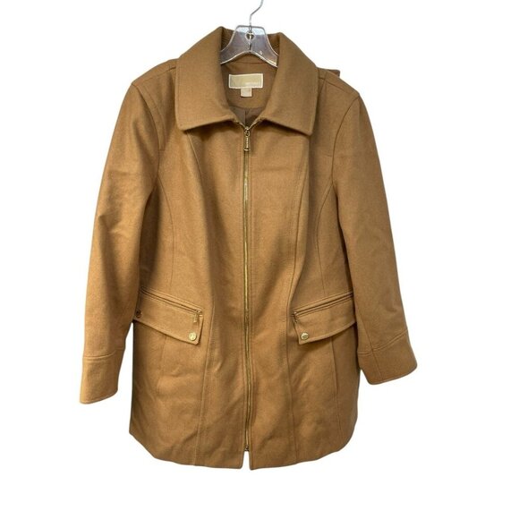 Michael Kors Women's Walker Coat Wool Zipper Camel Plus Size 1X - Picture 2 of 12